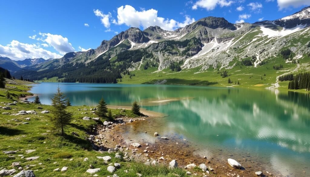 Genera un'immagine dei laghi alpini nella Val di Sole Genera un'immagine dei laghi alpini nella Val di Sole