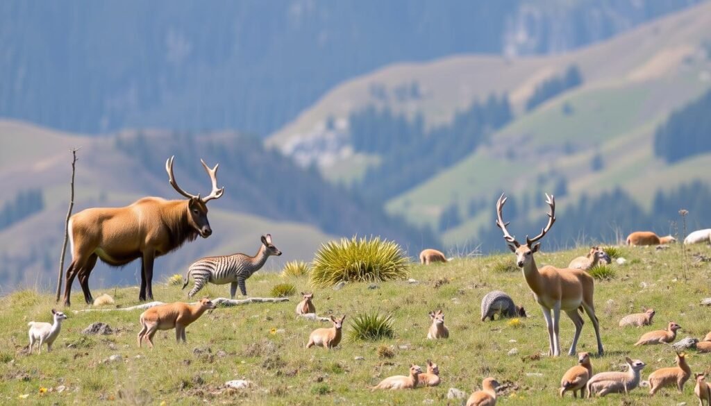Genera un'immagine del Parco Naturale Adamello Brenta con esempi di fauna locale Genera un'immagine del Parco Naturale Adamello Brenta con esempi di fauna locale