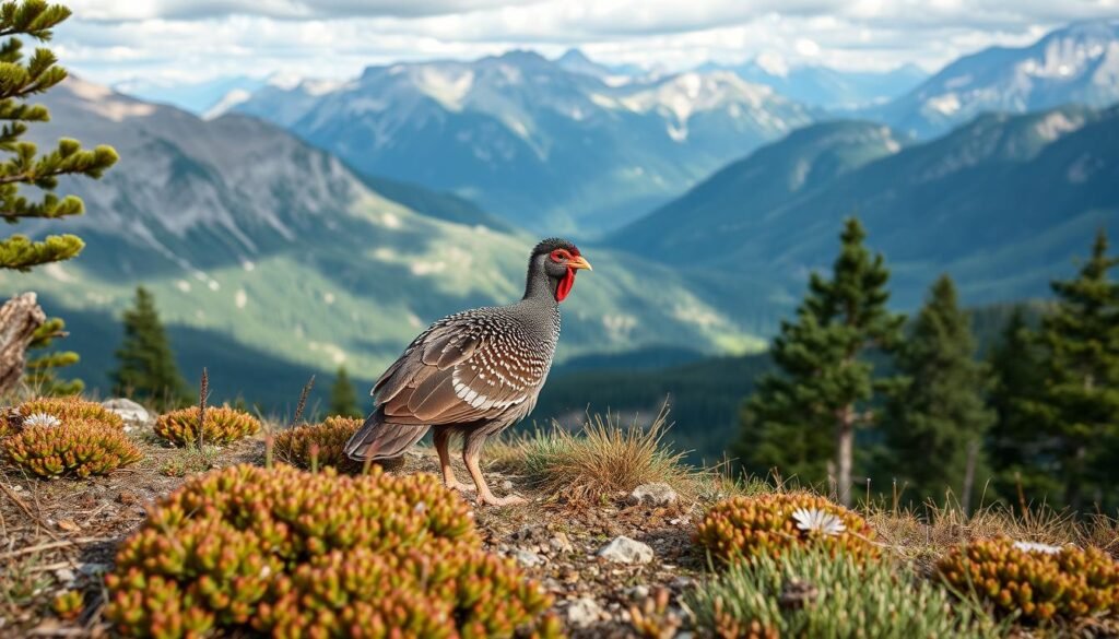 Genera un'immagine del Parco Naturale Paneveggio Pale di San Martino con gallo cedrone Genera un'immagine del Parco Naturale Paneveggio Pale di San Martino con gallo cedrone