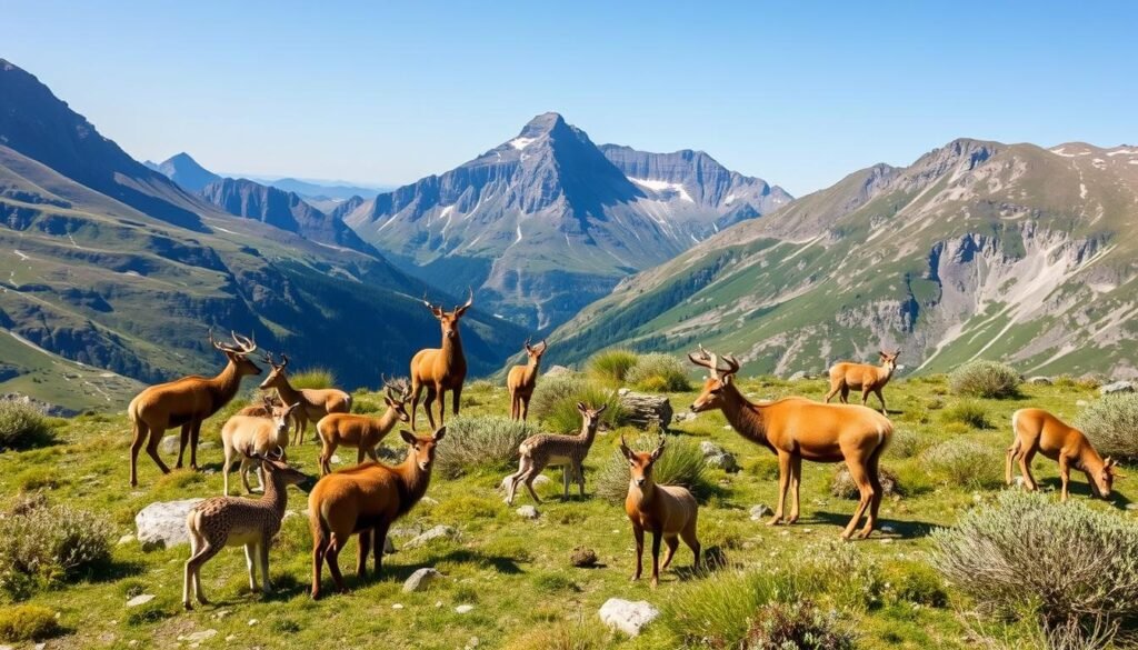 Genera un'immagine del Parco Nazionale dello Stelvio con animali selvatici Genera un'immagine del Parco Nazionale dello Stelvio con animali selvatici
