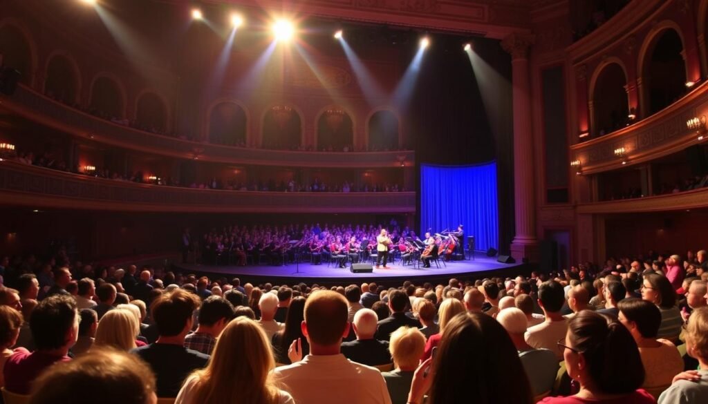 Genera un'immagine del Teatro Comunale di Dimaro Folgarida durante un concerto