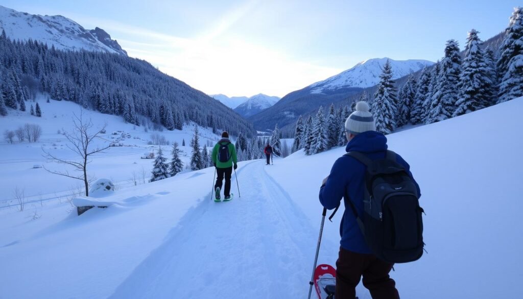Genera un'immagine dell'Alta Via degli Alpeggi in Val di Sole durante una ciaspolata