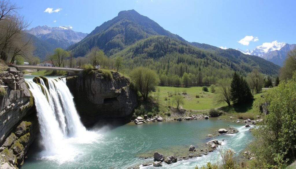 Genera un'immagine della Cascata Gorg d'Abiss nella Valle di Ledro