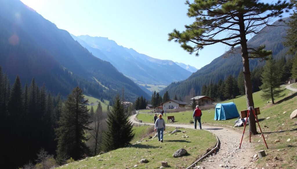 Genera un'immagine della Val di Sole con attività di avventura