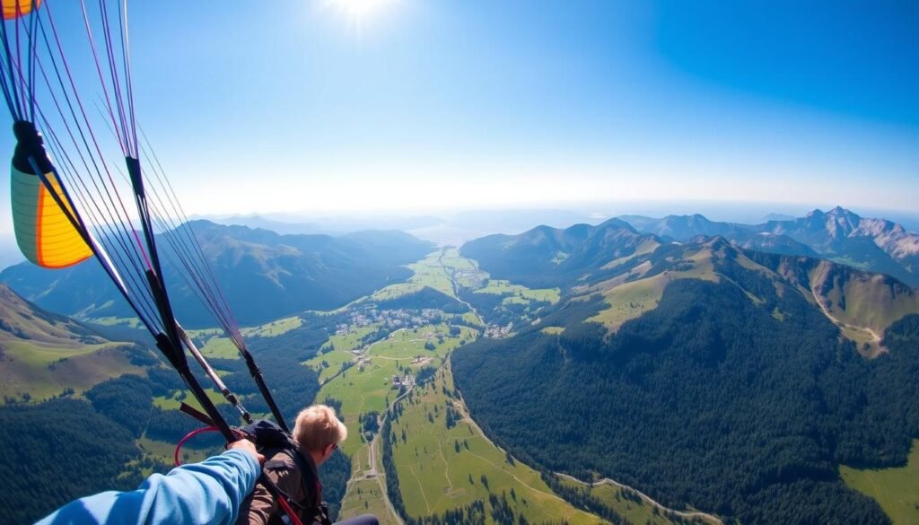 Genera un'immagine della Val di Sole durante il volo in parapendio biposto