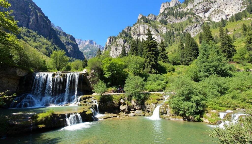 Genera un'immagine delle Cascate di Saent in Val di Rabbi
