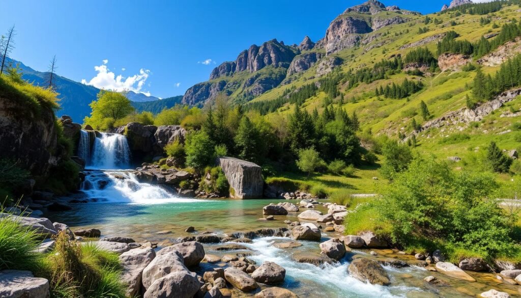 Genera un'immagine delle cascate del Rabbies in Val di Sole