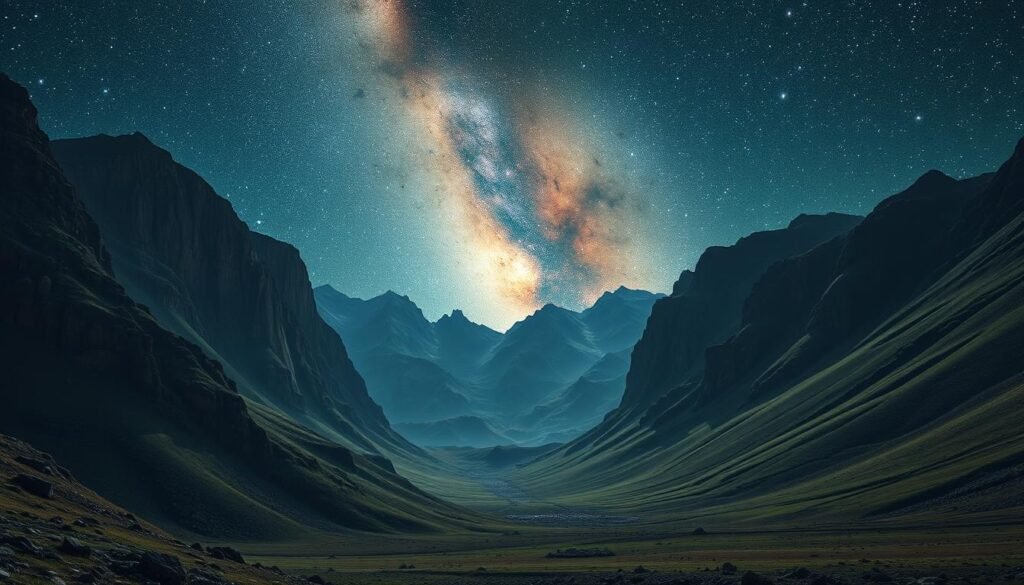 Immagina di essere in una valle montana, circondata da stelle e galassie