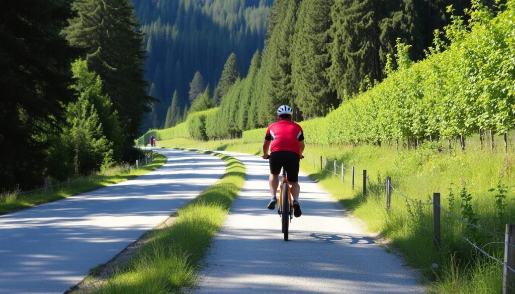 Immagina di pedalare lungo una pista ciclabile immersa nei boschi della Val di Sole Immagina di pedalare lungo una pista ciclabile immersa nei boschi della Val di Sole