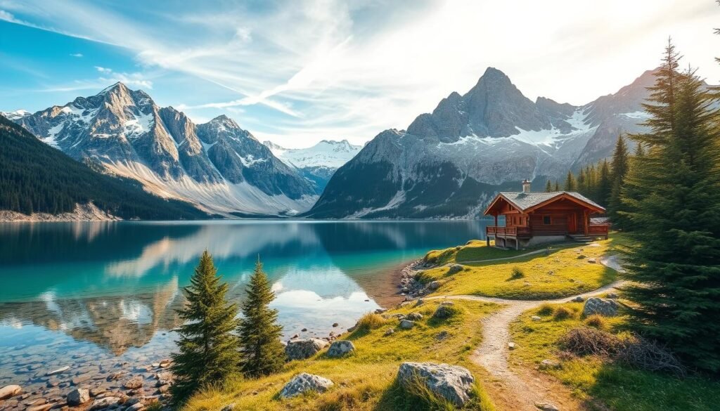 Immagina un rifugio alpino circondato da montagne e un lago cristallino a 2425 metri di altitudine.