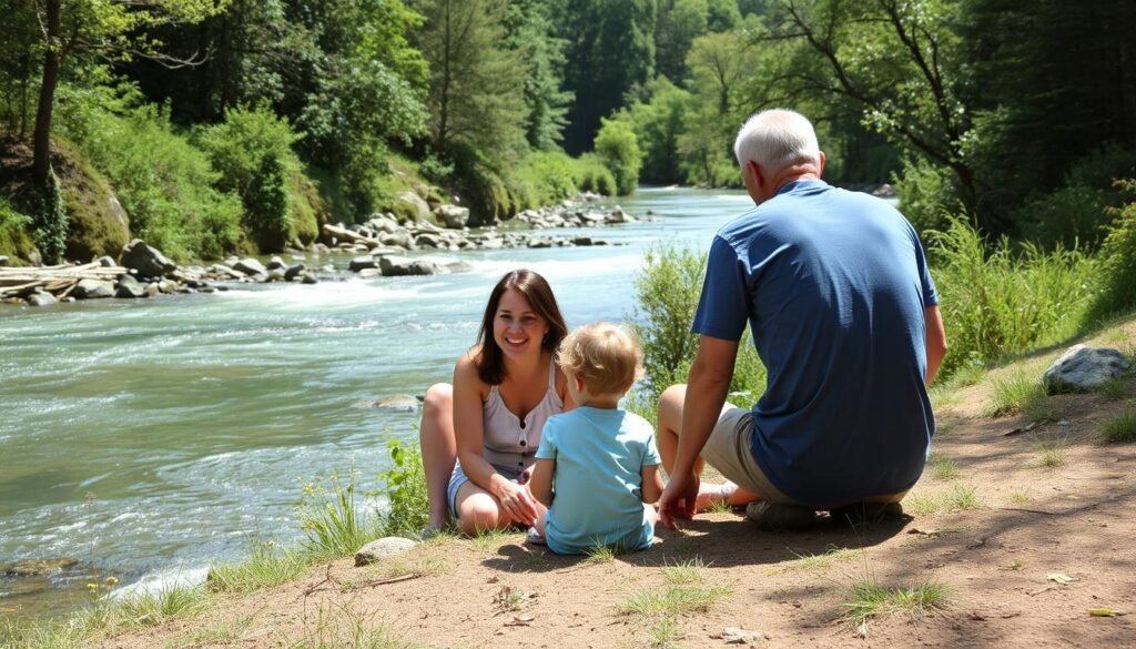 Immagina una famiglia che si diverte insieme sul Fiume Noce