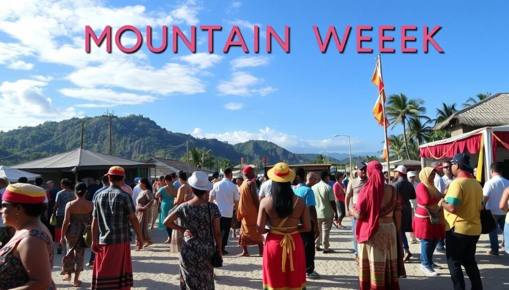 Immagine della "Settimana della Montagna" a Malé con persone che partecipano a eventi culturali