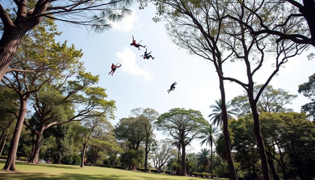 Immagine di Flying Park a Malè con persone che si arrampicano tra gli alberi