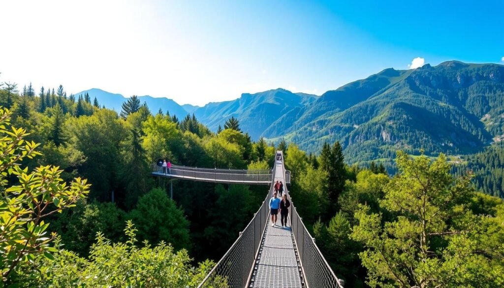 Immagine di Trentino Wild a Caldes con persone che percorrono un sentiero sospeso