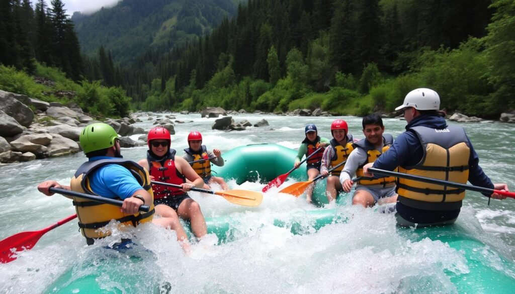 Immagine di un gruppo di persone che pratica rafting sul Fiume Noce