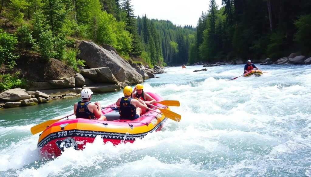 Immagine di un gruppo di persone che praticano rafting sul Fiume Noce